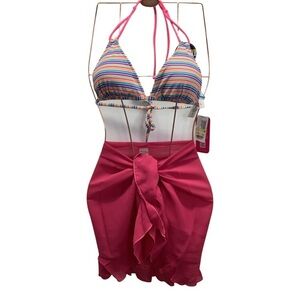 Hula Honey Size Medium Striped Bikini Top & Zuliana Sarong. New With Tags